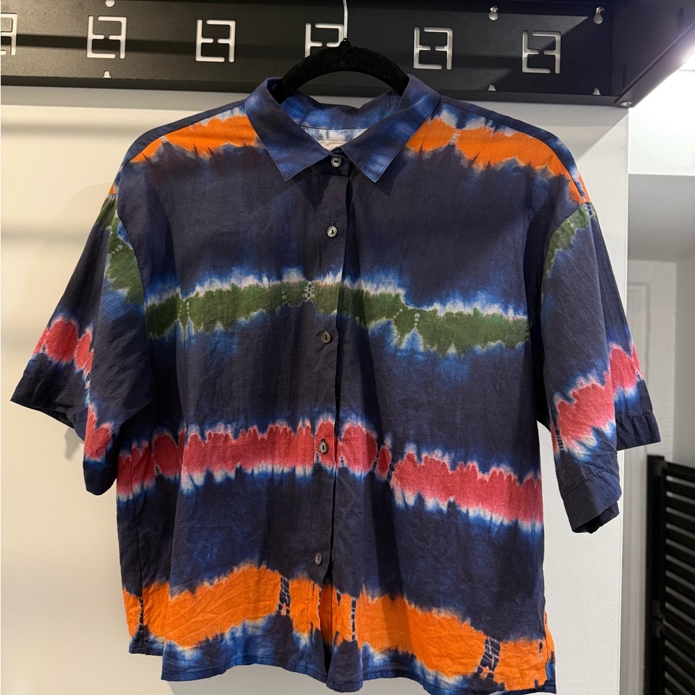 Velvet Blue and Orange Tie-Dye Shirt